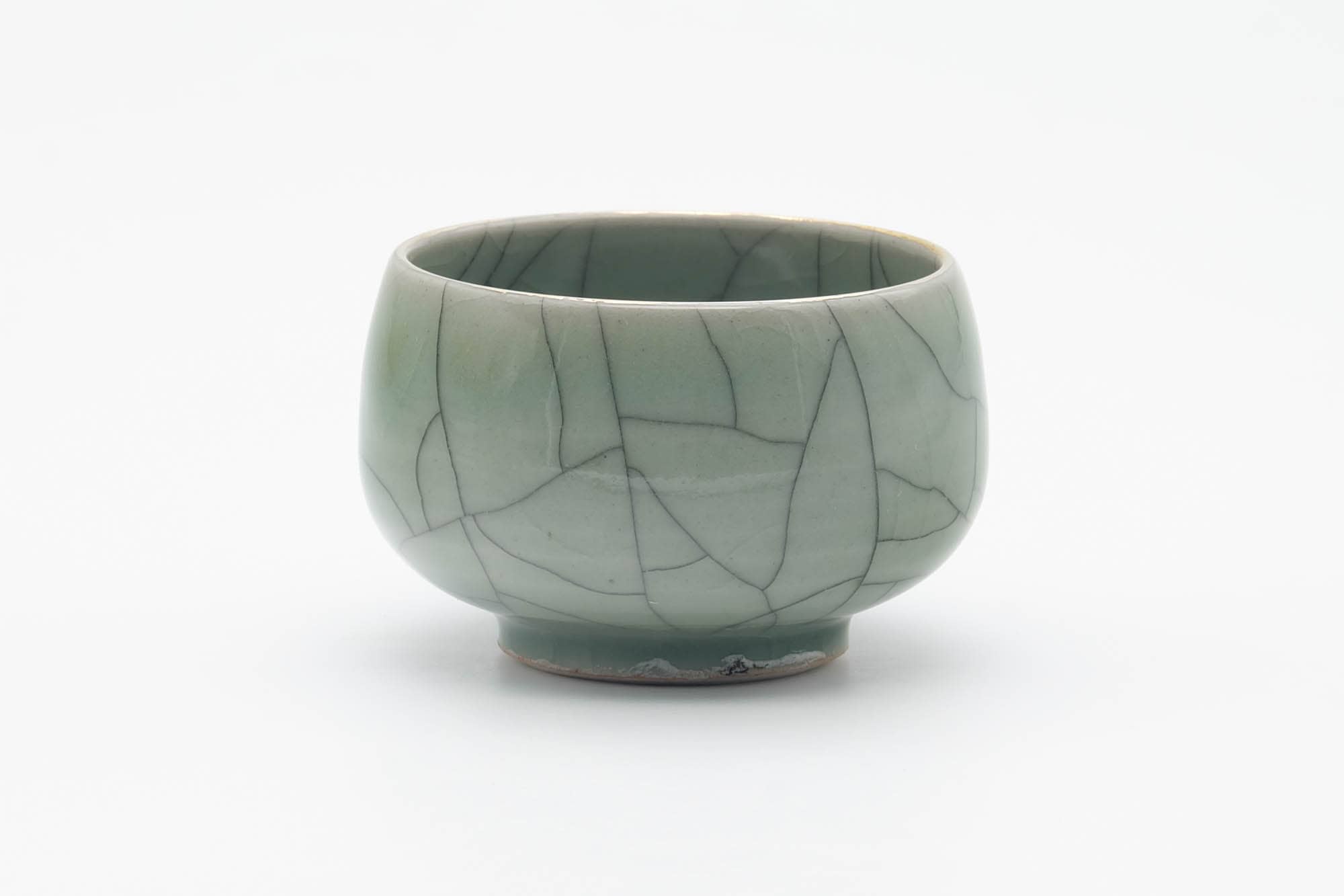 Japanese Teacup - Green Celadon Glazed Golden Horse Obori Soma-yaki Yunomi - 100ml