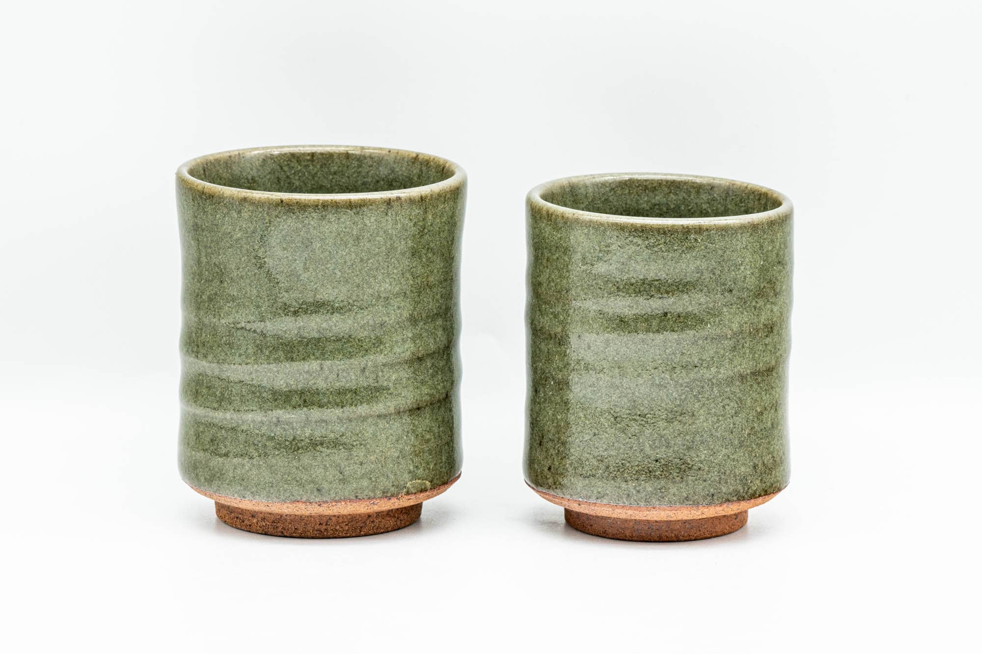 Japanese Teacups - Pair of Green Spiraling Meoto Yunomi in Wooden Box - 140ml