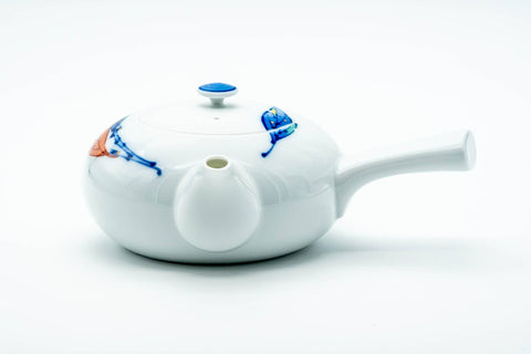 Japanese Kyusu - Blue Orange Leaves Arita-yaki Porcelain Teapot - 350ml