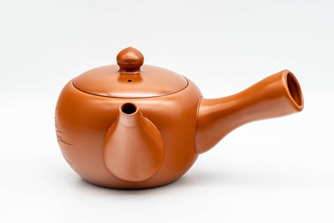 Japanese Tea Set - Floral Engraved Tokoname-yaki Kyusu Teapot with 5 Yunomi Teacups