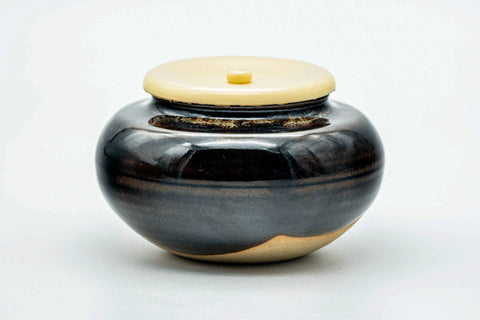 Japanese Chaire - 桶谷定一 Teiichi Oketani - Black Drip-Glazed Taikai Kyo-yaki Tea Canister