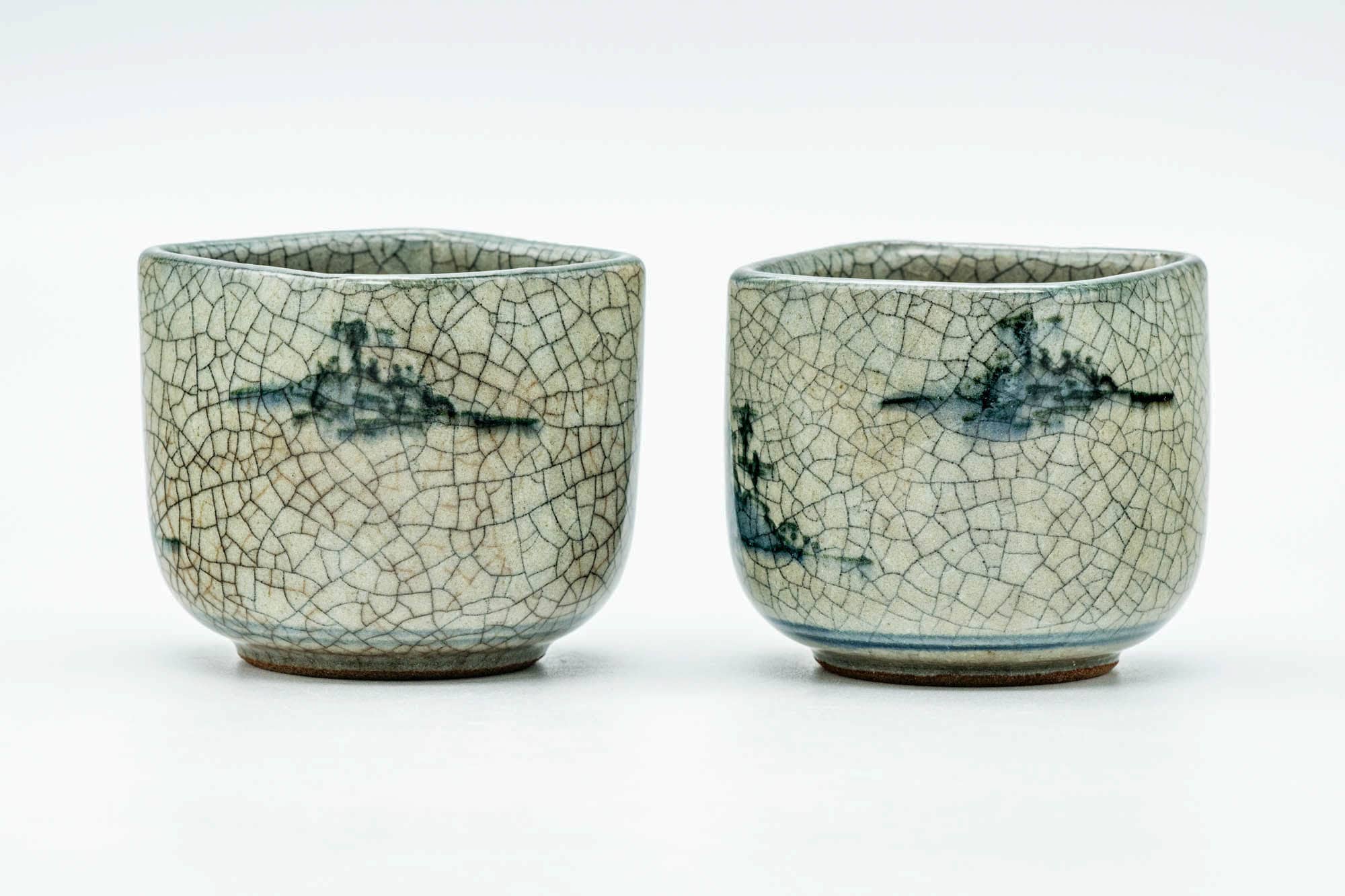 Japanese Teacups - Pair of Green Celadon Glazed Yunomi - 100ml