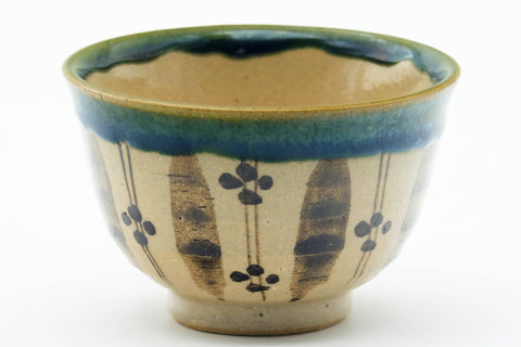 Japanese Teacup - Floral Green Drip-Glazed Oribe-yaki Guinomi - 50ml