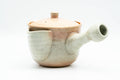 Japanese Kyusu - Beige White Hagi-yaki Do-ake Teapot - 330ml - front view showing the spout and side handle