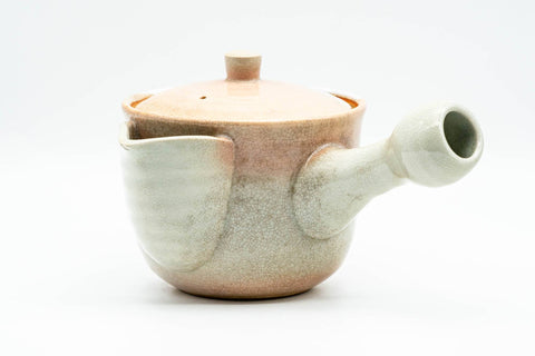 Japanese Kyusu - Beige White Hagi-yaki Do-ake Teapot - 330ml - front view showing the spout and side handle