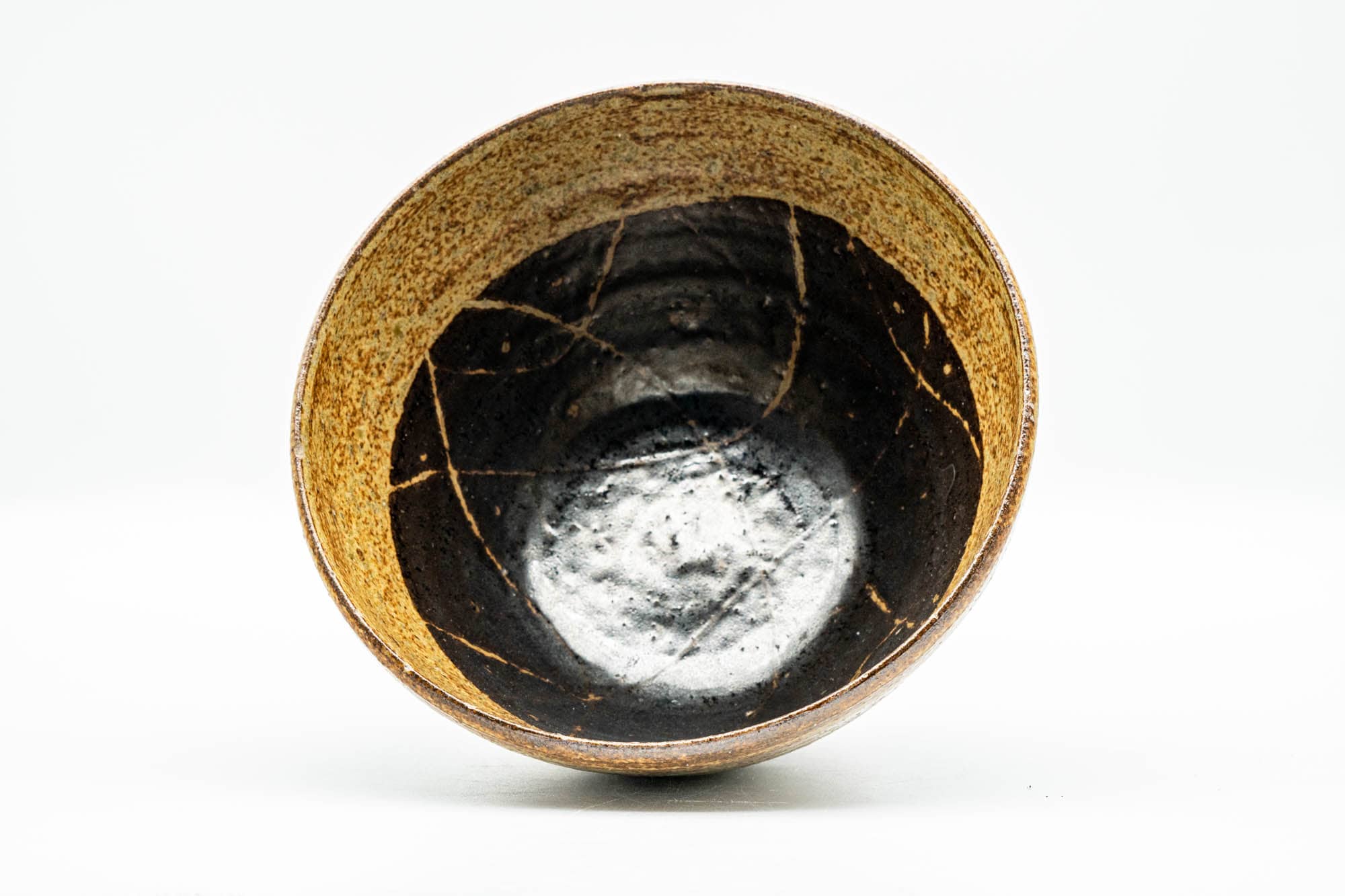 Japanese Matcha Bowl - Beige Black Inner-Glazed Spiraling Chawan - 450ml