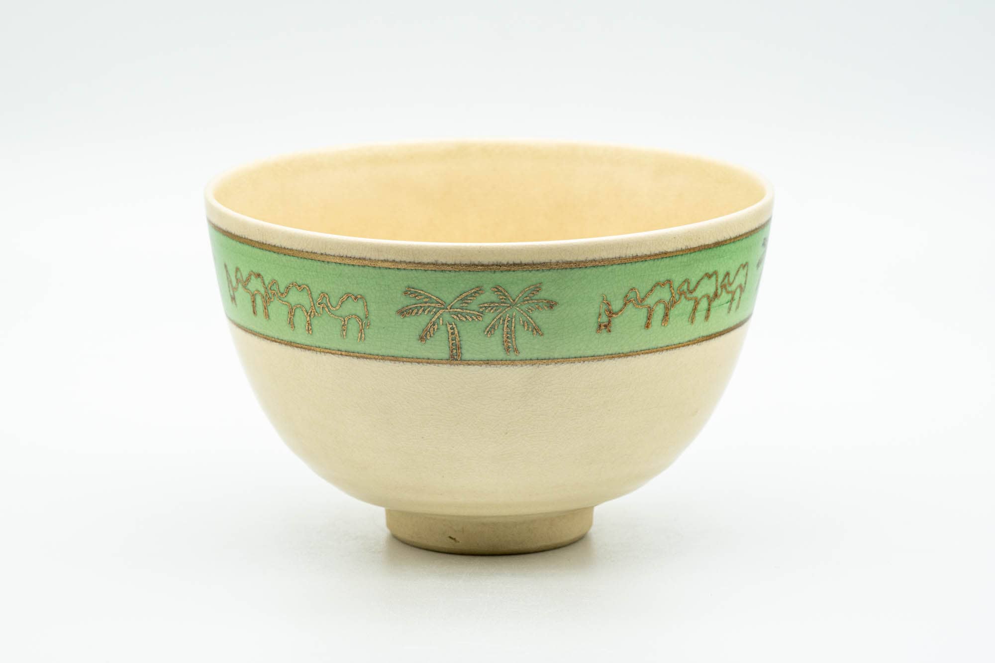 Japanese Matcha Bowl - Camel Green Palm Trees Kyo-yaki Chawan - 300ml ...