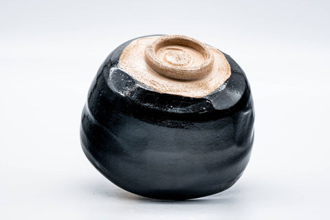 Japanese Matcha Bowl - Black Faceted Vintage Raku Chawan - 400ml
