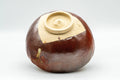 Japanese Matcha Bowl - Shiny Red and Yellow Drip-Glazed Wan-nari Chawan - 250ml - inverted view showing the foot ring