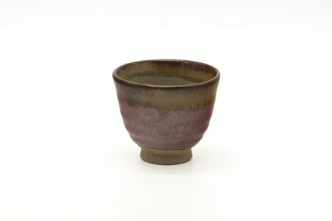 Tezumi — Japanese Teacup - Red Yellow Drip-Glazed Yunomi - 90ml — front view from another angle