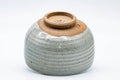 Japanese Matcha Bowl - Grey Mottled Karatsu-yaki Hantsutsu-gata Chawan - 475ml - angled view showing the body and foot