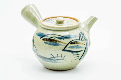 Japanese Kyusu - Abstract Sage Green Glazed Karatsu-yaki Ceramic Filter Teapot - 300ml