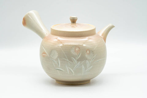 Japanese Kyusu - Beige Pink Chrysanthemum Hagi-yaki Do-ake Teapot - 400ml