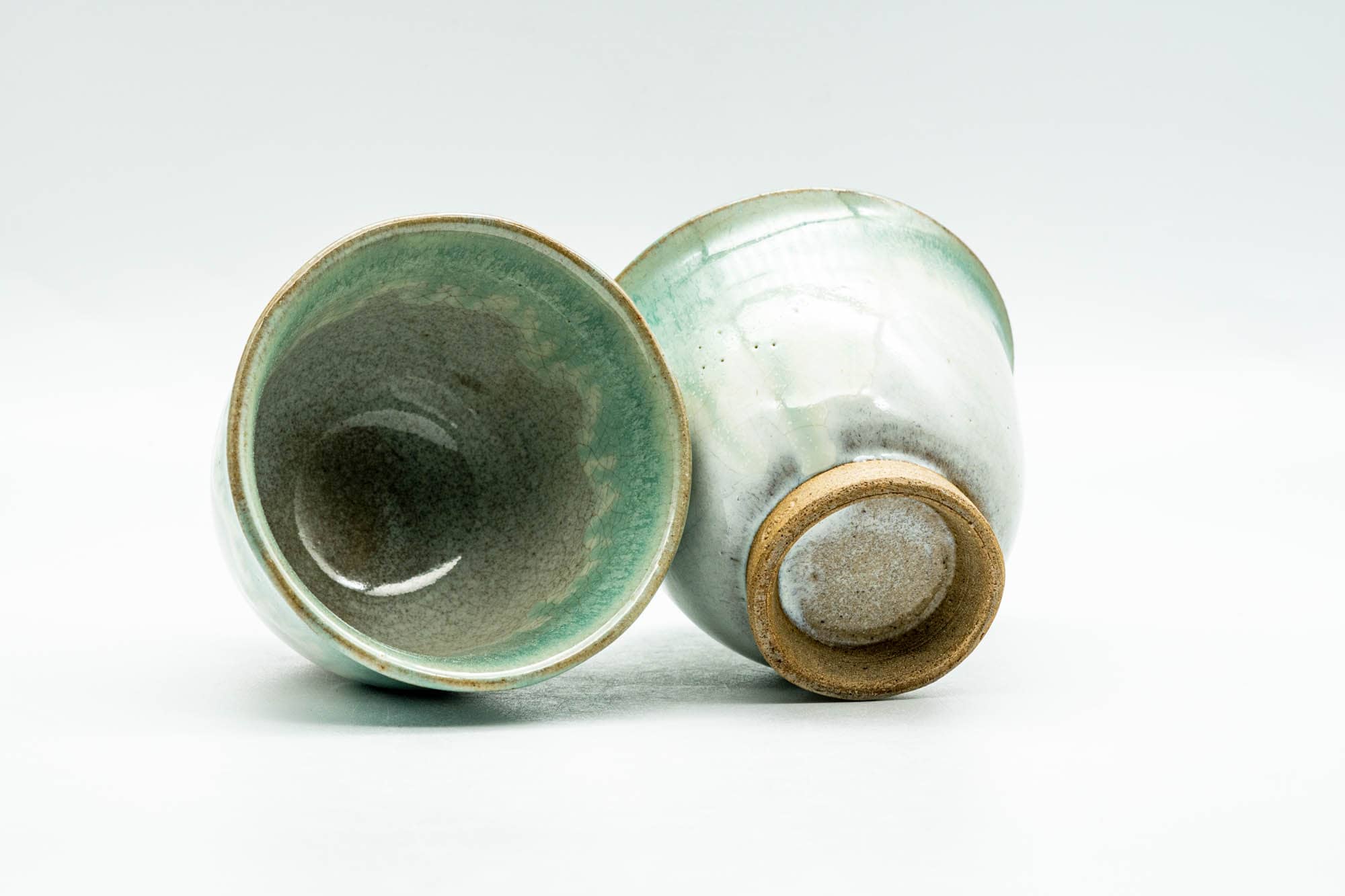 Japanese Teacups - Pair of Green Drip-Glazed Agano-yaki Yunomi - 100ml