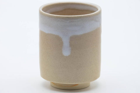 Tezumi — Japanese Teacup - Beige White Drip-Glazed Hagi-yaki Yunomi - 160ml — tipped to show the interior