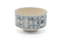 Tezumi — Japanese Matcha Bowl - White Blue Geometric Hantsutsu-gata Chawan - 400ml — front view