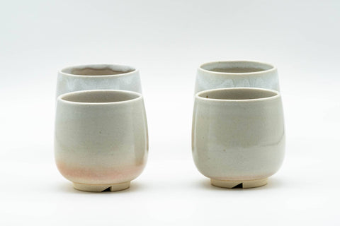 Japanese Teacups - Set of 4 Tsubaki Kiln Hagi-yaki Yunomi - 90ml - group of the teacups viewed from a slightly different angle