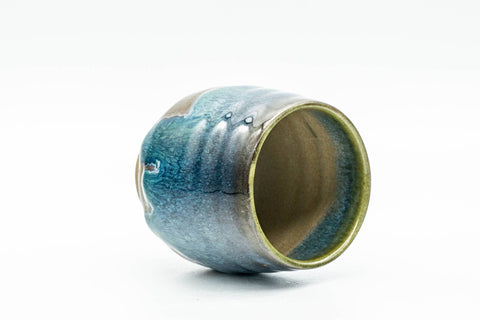 Japanese Teacup - Blue Hare's Fur Drip Glazed Yunomi - 115ml - angled view looking into the cup's interior