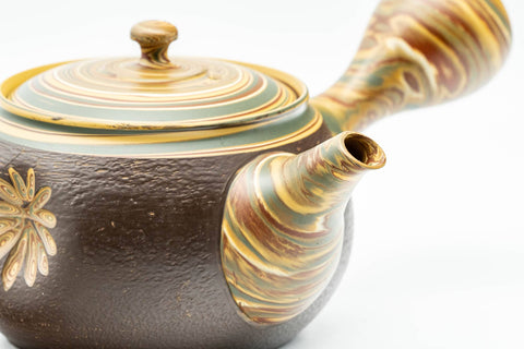 Japanese Kyusu - Engraved Floral Nerikomi Textured Tokoname-yaki Debeso Teapot - 240ml - Tezumi