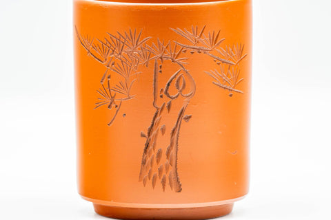 Japanese Teacups - Pair of Engraved Red Shudei Tokoname-yaki Yunomi - 150ml