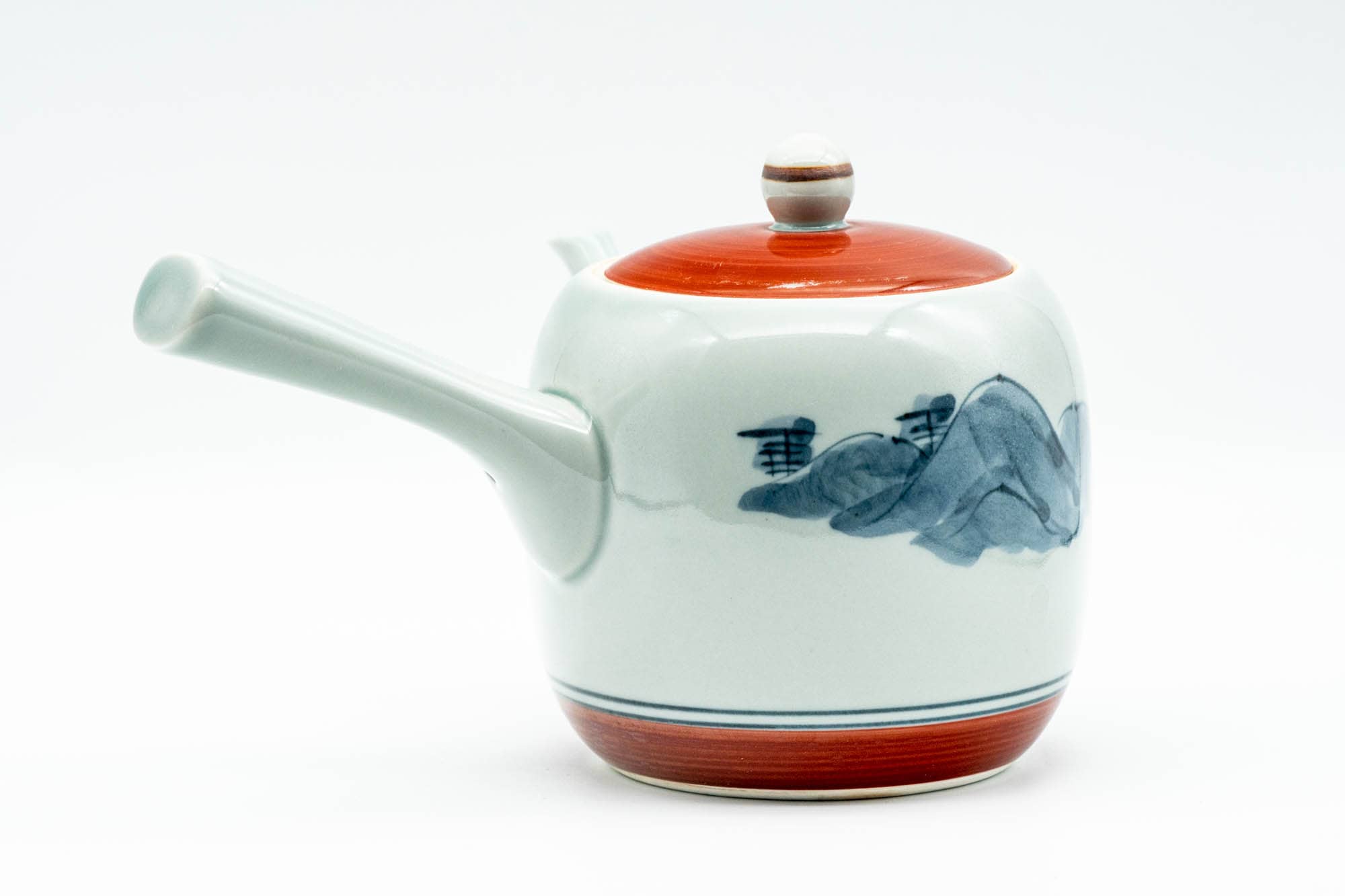 Japanese Kyusu - Red Blue Mountainous Arita-yaki Debeso Teapot - 350ml