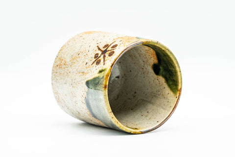 Japanese Teacup - Floral Green Glazed Oribe-yaki Yunomi - 145ml