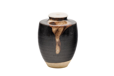 Japanese Chaire - Kyo-yaki Matcha Tea Caddy with Teal Silk Shifuku