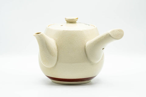 Japanese Kyusu - Beige Porcelain Red Floral Kutani-yaki Debeso Teapot - 500ml