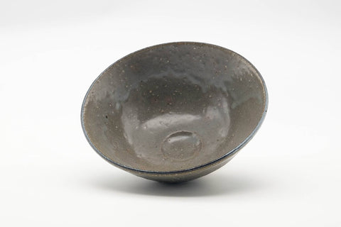 Japanese Matcha Bowl - Blue Floral Grey Glazed Chawan - 300ml