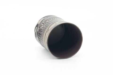 Tezumi — Japanese Teacup - Grey White Nerikomi Tochiri Tokoname Yunomi - 190ml — three-quarter view
