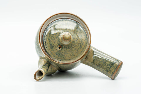 Tezumi — Japanese Kyusu - Green Yellow Drip-Glazed Debeso Teapot - 240ml — interior view showing the filter