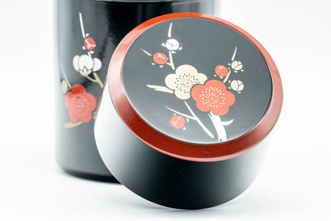 Japanese Chazutsu - Floral Black Lacquer Tea Canister - 200ml - top-down angled view of the lid