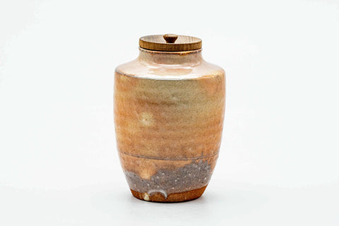 Japanese Chaire - 梅田陶楽 Umeda Touraku - Beige Pink Gohonte Hagi-yaki Tea Caddy with Shifuku