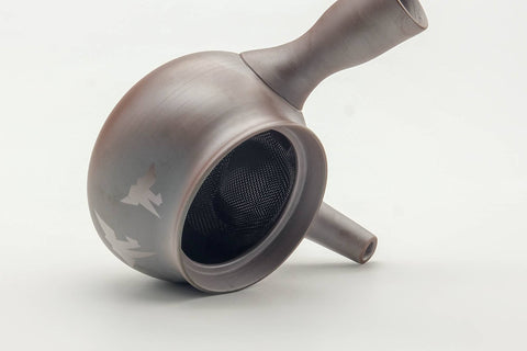 Japanese Kyusu - Bird Embossed Banko-yaki Mesh Filter Teapot - 180ml
