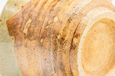 Japanese Teacup - Green Glazed Shigaraki-yaki Ushirode Rear-Handled Yunomi - 150ml - closeup of the glazed surface
