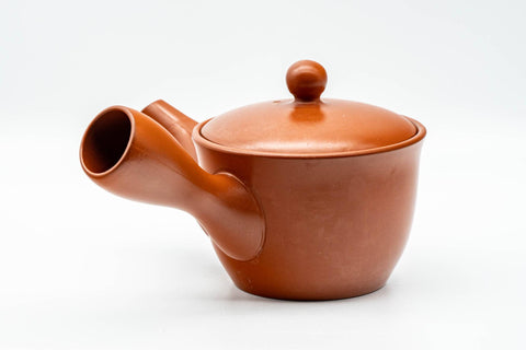 Tezumi — Japanese Kyusu - Classic Red Shudei Tokoname-yaki Mesh Teapot - 275ml — side view showing the spout