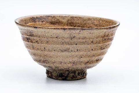 Japanese Matcha Bowl - Rokurome Speckled Irabo-style Chawan - 400ml - front view showing the warm speckled glaze and rim