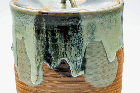 Japanese Mizusashi - Green Hare's Fur Drip-Glazed Fresh Water Container - 1200ml