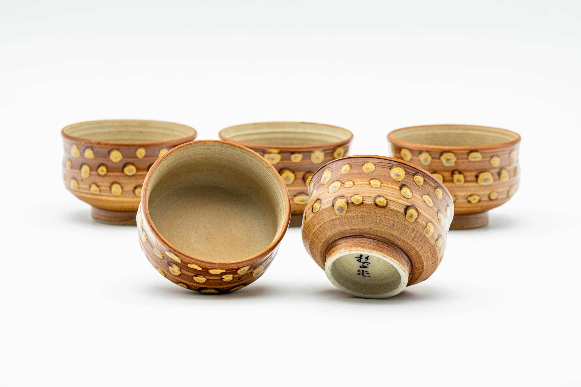 Japanese Tea Set - Spotted Kyusu Teapot - Katakuchi Water Cooler - 5 Yunomi Teacups