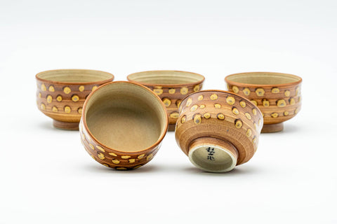 Japanese Tea Set - Spotted Kyusu Teapot - Katakuchi Water Cooler - 5 Yunomi Teacups