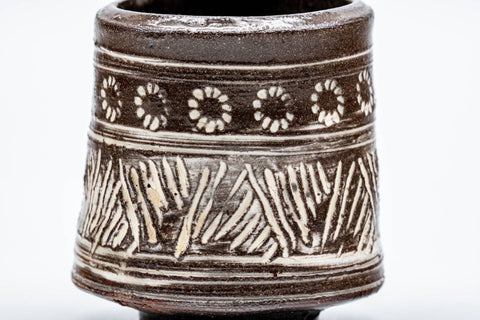 Japanese Teacup - Brown White Floral Mishima Glazed Kiyomizu-yaki Guinomi - 65ml