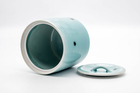 Tezumi — Japanese Mizusashi - Spotted Teal Porcelain Fresh Water Container - 1200ml — top-down view of the interior