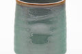 Tezumi — Japanese Teacup - Teal Speckled Thumb-Indented Yunomi - 180ml — closeup of the glaze