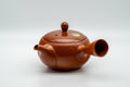 Tezumi — Japanese Kyusu - Kanji Engraved Red Shudei Tokoname-yaki Mesh Teapot - 350ml — side view showing the spout