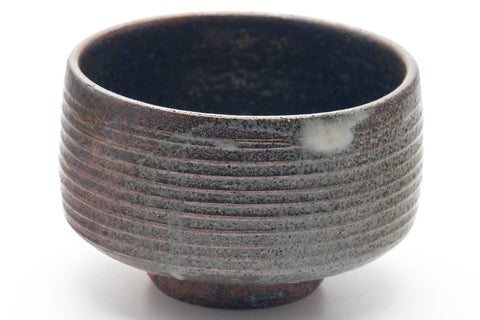 Tezumi — Japanese Matcha Bowl - Earthy Milky Glazed Spiraling Chawan - 300ml — inverted showing the foot ring