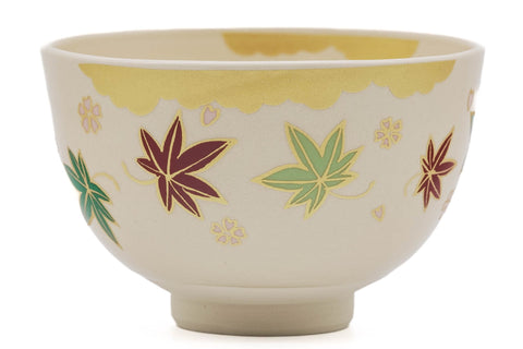 Green Red Momiji Kyo-yaki Matcha Bowl