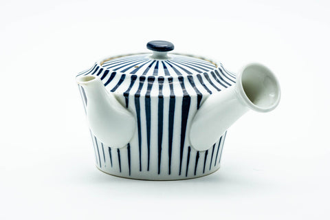 Japanese Kyusu - Blue Striped Weathered Arita-yaki Ceramic Filter Teapot - 300ml