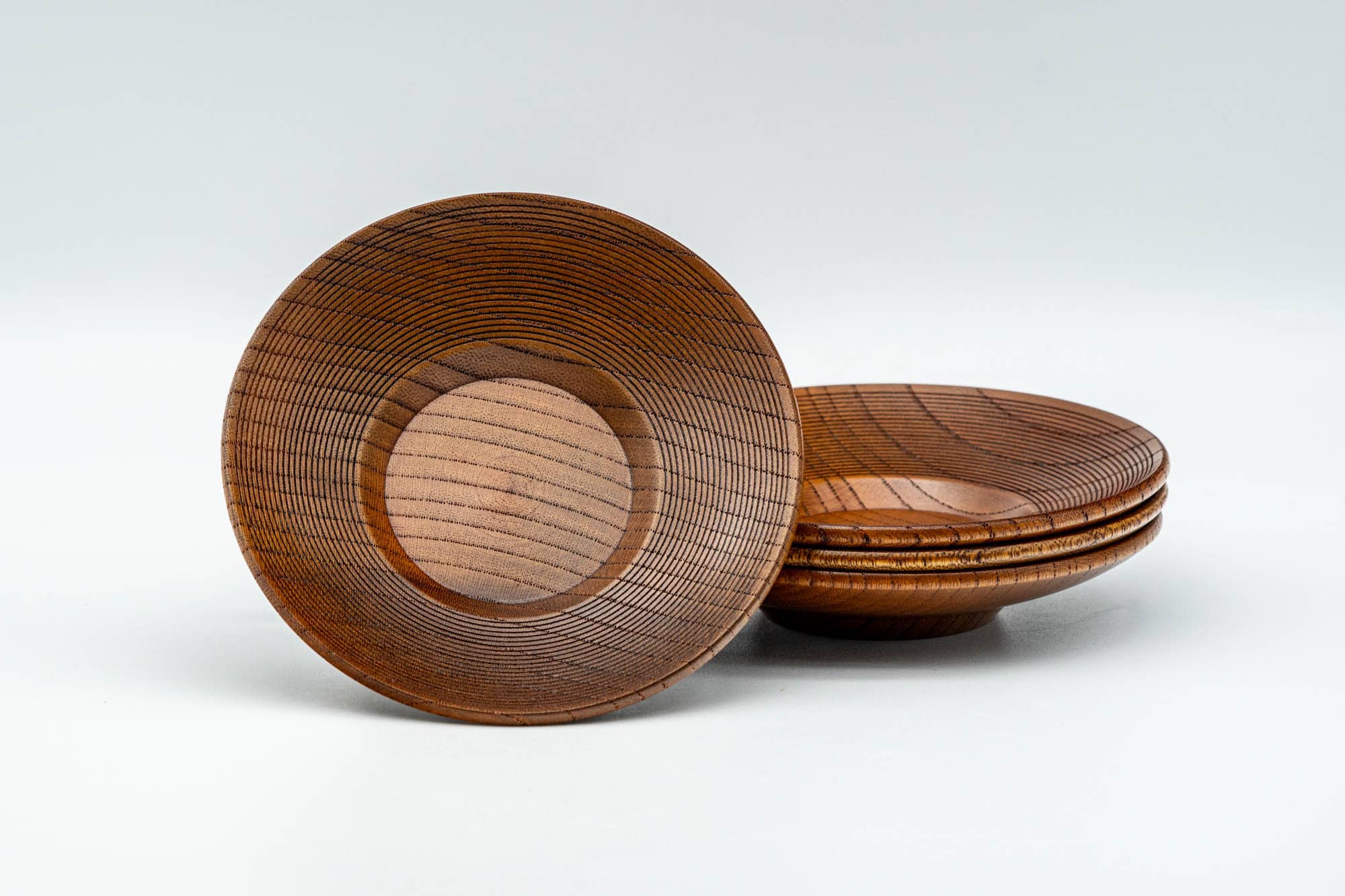 Japanese Chataku - Set of 4 Spiraling Wooden Tea Saucers - Tezumi