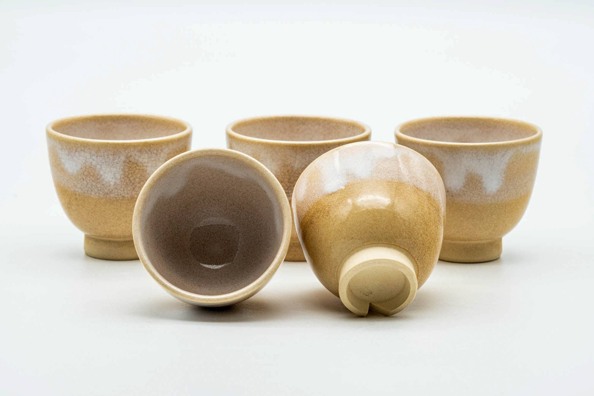 Japanese Teacups - Set of 5 Beige White Drip-Glazed Hagi-yaki Guinomi - 50ml