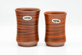 Tezumi — Japanese Teacups - Pair of Red Nerikomi Tokoname-yaki Meoto Yunomi — front view